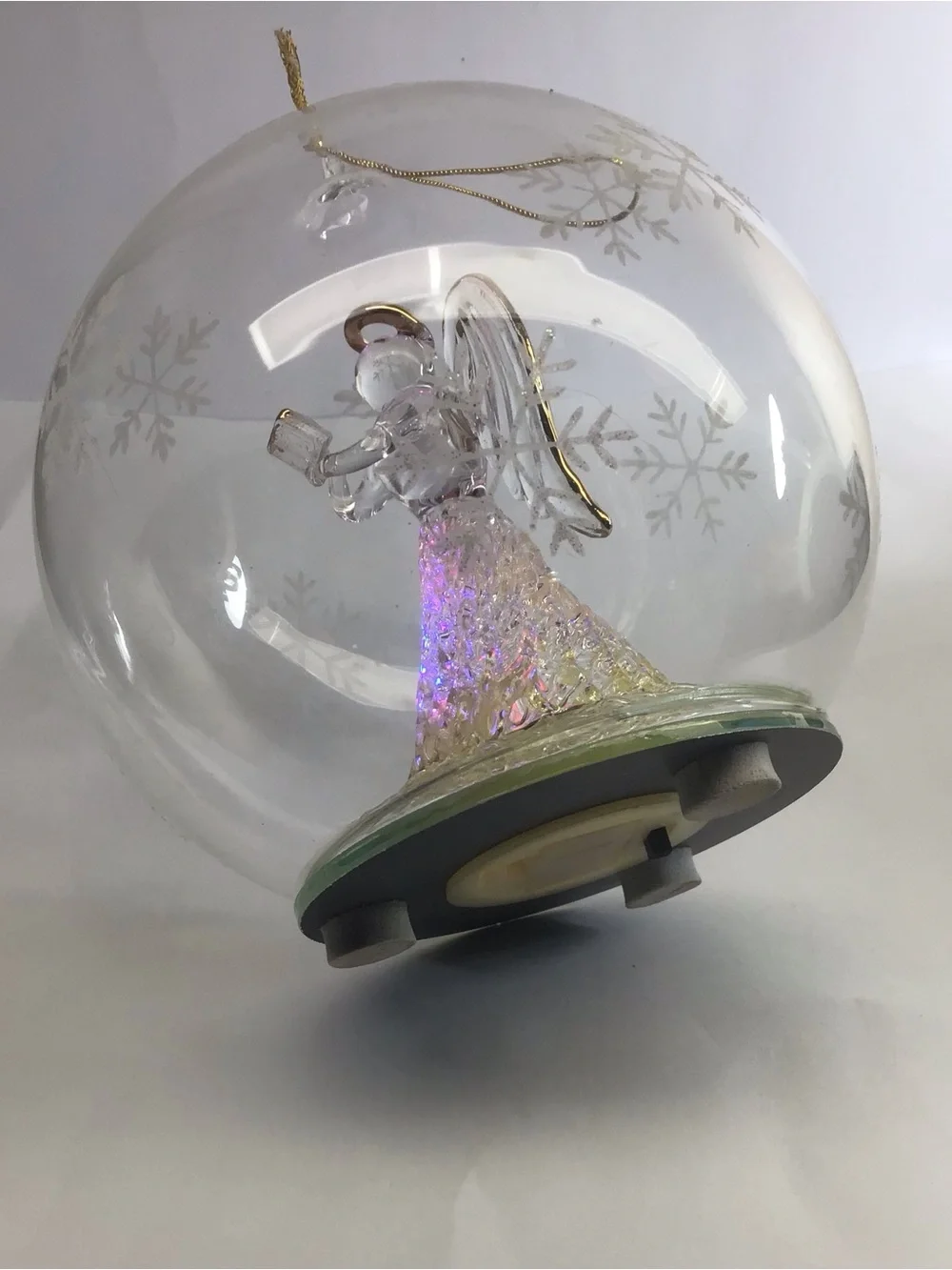 Glass LED Angel Ornament - Clear and Gold Holiday Decor
